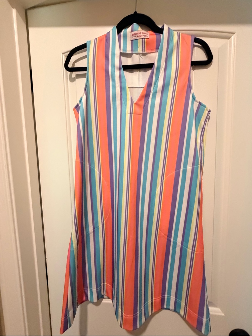 Discount Divas Coral Multi Stripe Sleeveless V-Notch Shift Dress